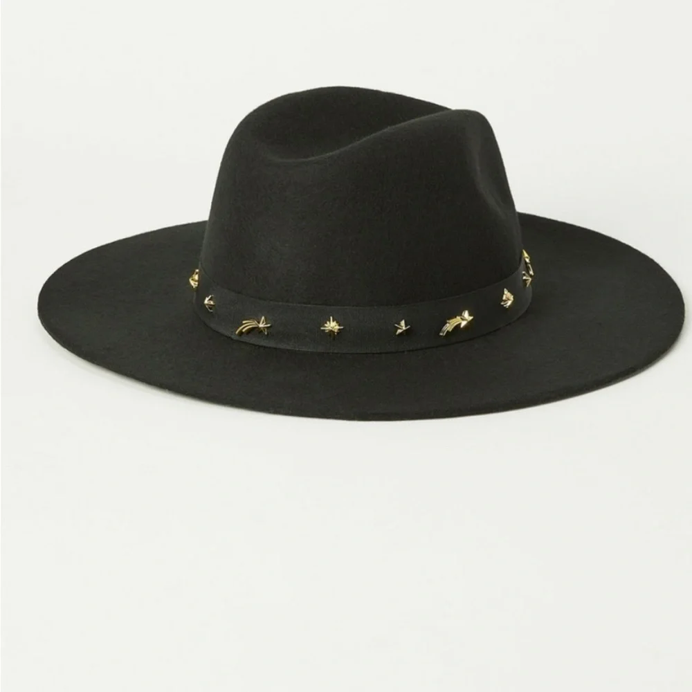 Lucky Brand  Gold Charm Ranger Hat. 100% Wool. Black w/ Black Ribbon. One Size